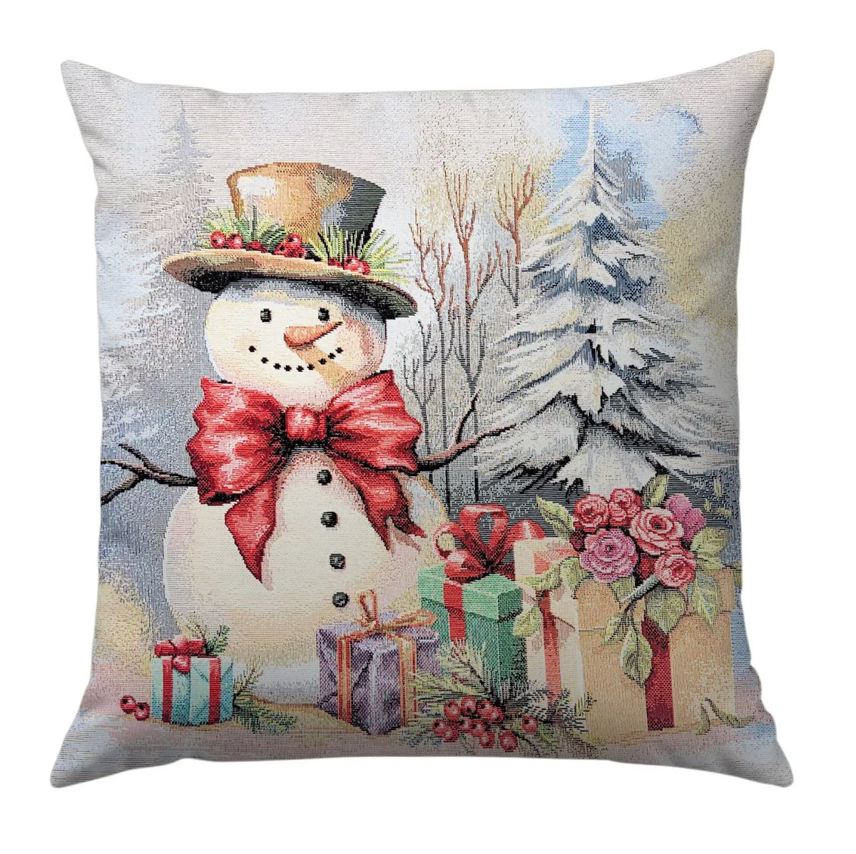 Hóember az erdőben díszpárna huzat, lurex nélkül, gobelin – 45 x 45 cm