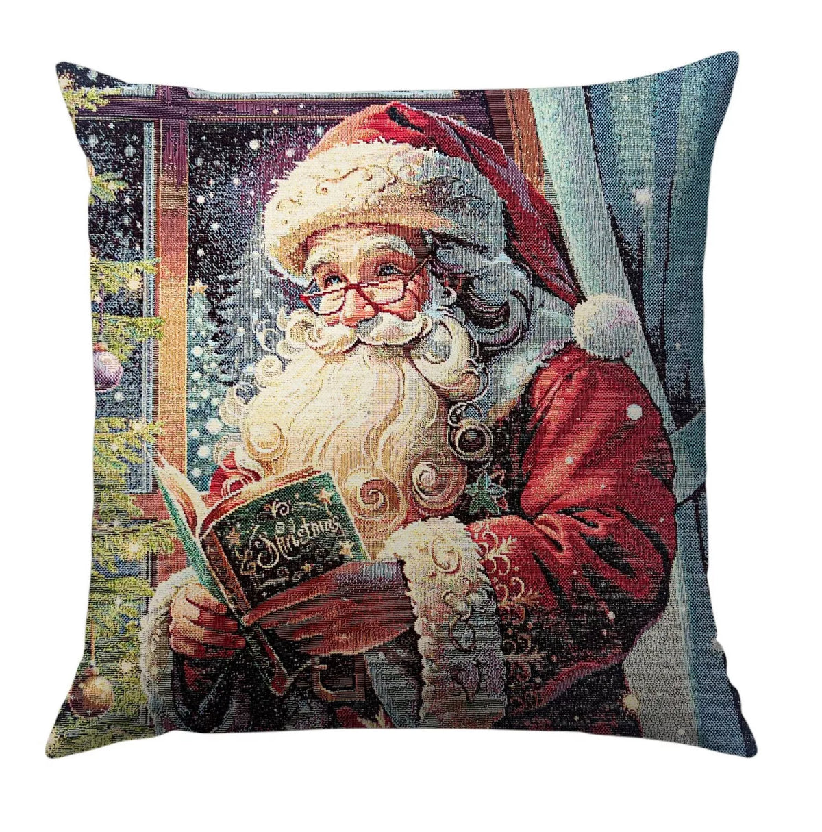 Esti mese, télapós díszpárna huzat, arany lurex, gobelin – 45 x 45 cm