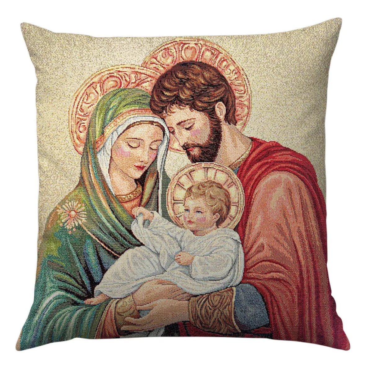 Szent család díszpárna huzat, arany lurex, gobelin – 45 x 45 cm