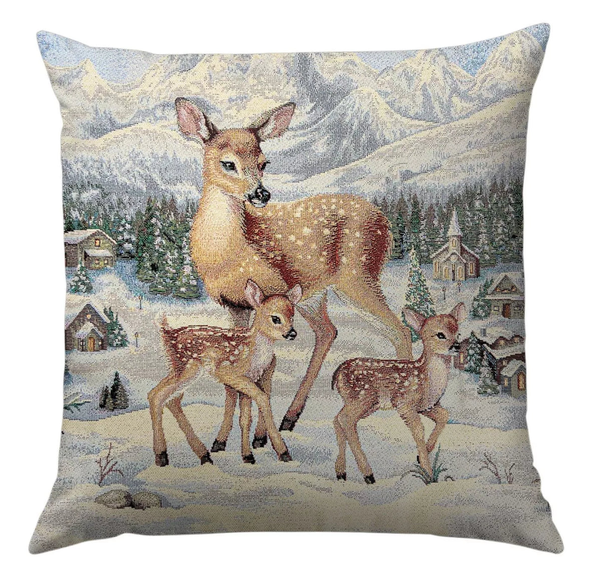 Őzgidák a falu szélén díszpárna huzat, ezüst lurex, gobelin – 45 x 45 cm