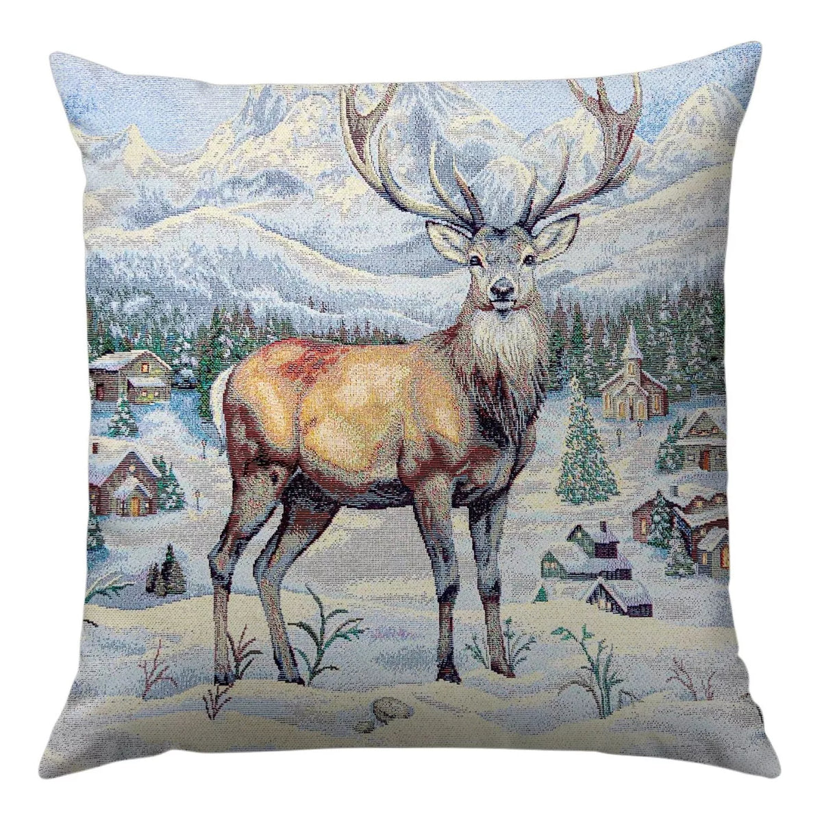 Szarvas a falu szélén díszpárna huzat, ezüst lurex, gobelin – 45 x 45 cm