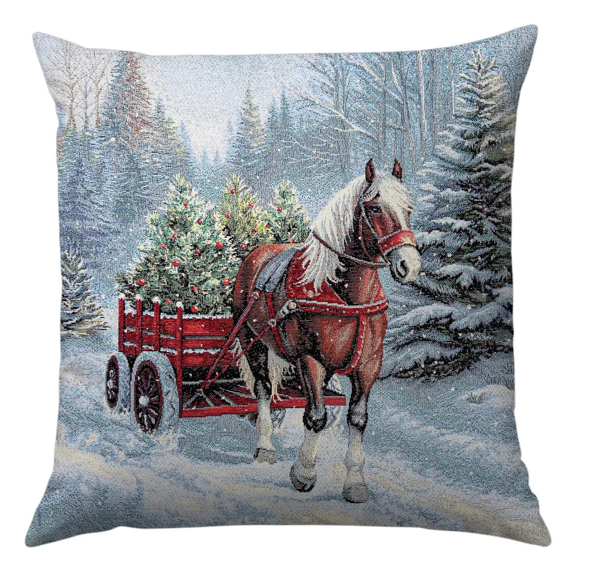 Lovaskocsi az erdőben díszpárna huzat, ezüst lurex, gobelin – 45 x 45 cm