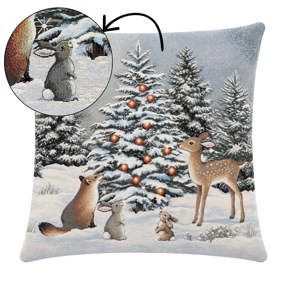 Erdei állatok a hóban díszpárna huzat, lurex nélkül, gobelin – 45 x 45 cm