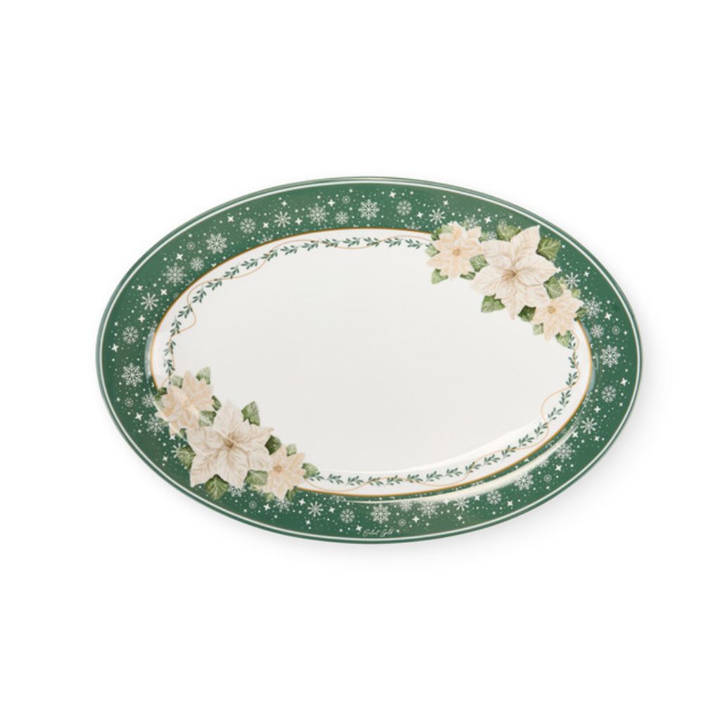 Karácsonyi porcelán kínálótál ovális 35x23,5 cm dobozban Silent Gold