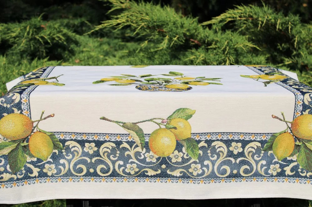 Citromos mediterrán kék asztalterítő 96x100 cm Gépi gobelin