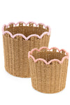 Szögletes rattan kosár szett 2 db-os rózsaszin szegéllyel 32×30 cm – 27×25 cm