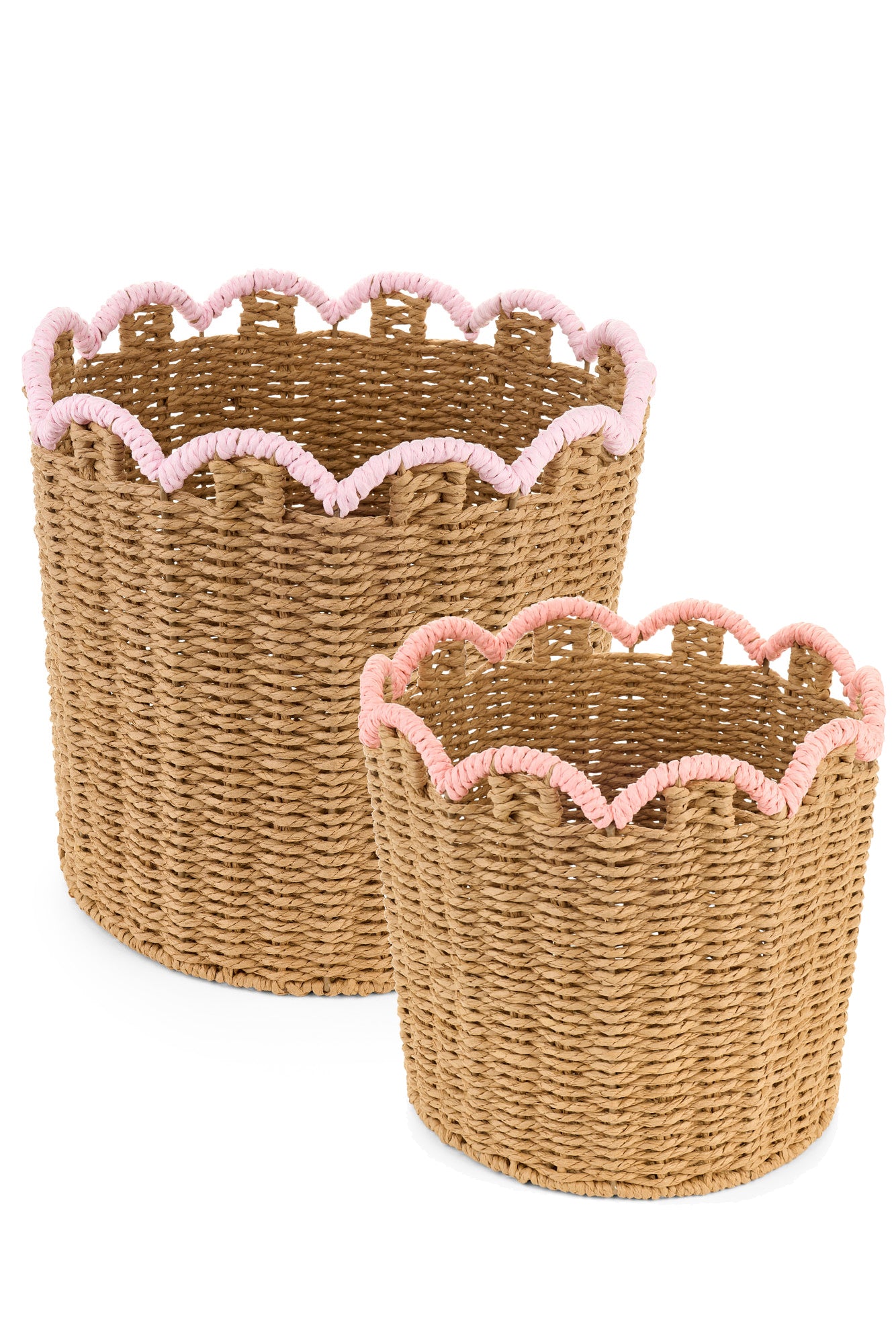 Szögletes rattan kosár szett 2 db-os rózsaszin szegéllyel 32×30 cm – 27×25 cm