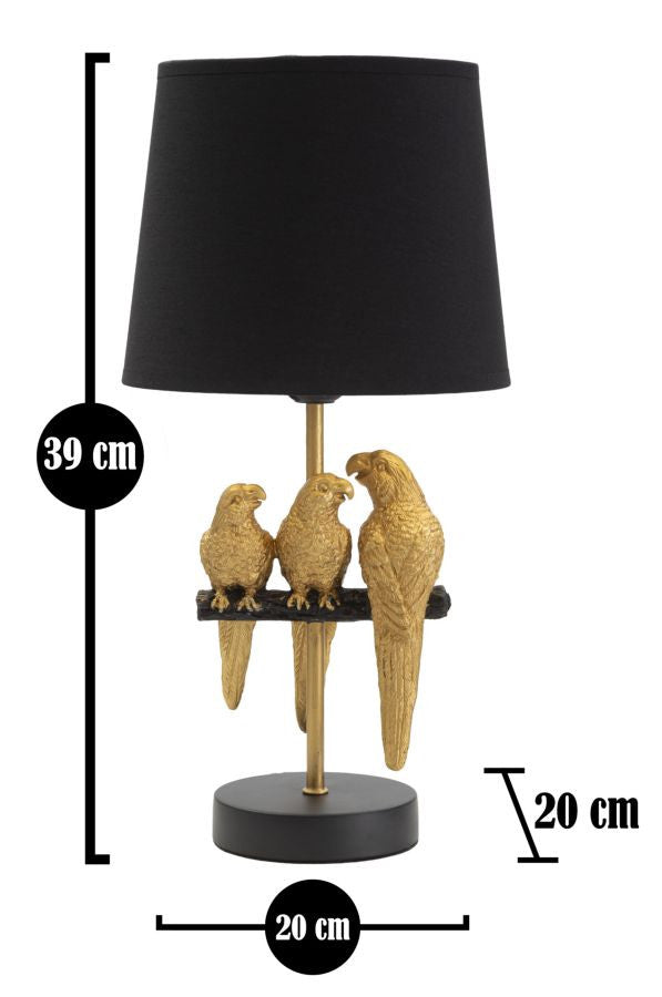 Fekete asztali lámpa arany papagáj 39 cm