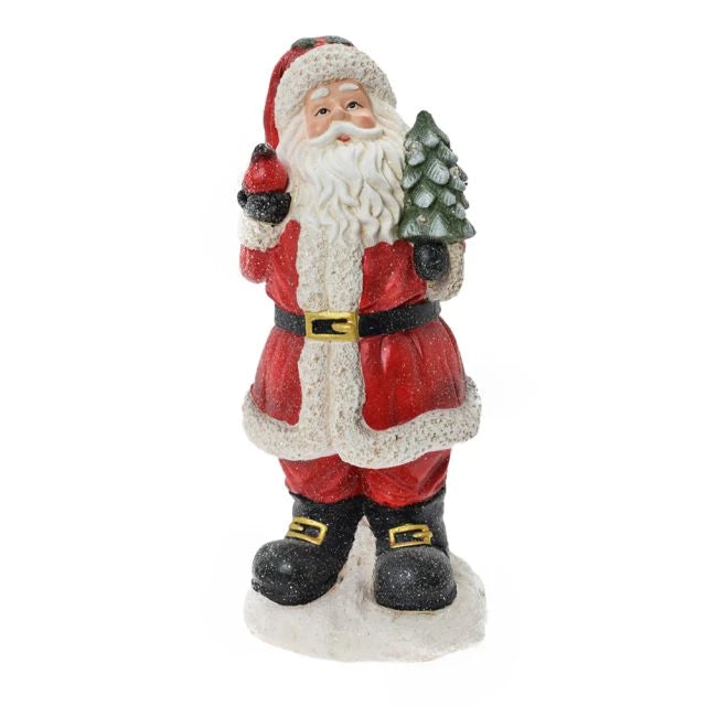 Kerámia Mikulás fenyővel álló glitteres LED-es 49x21 cm karácsonyi figura