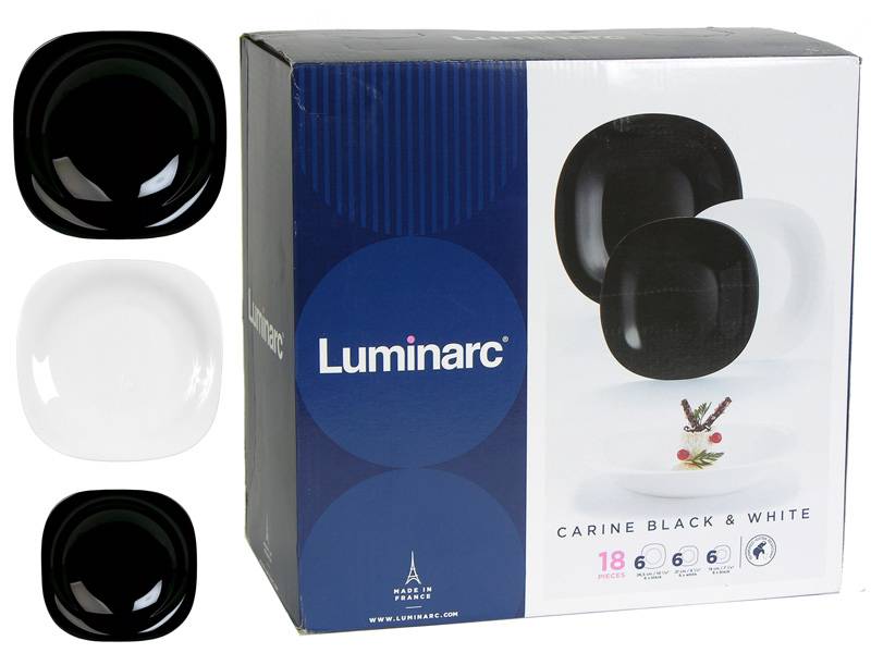 Luminarc CARINE üveg étkészlet 18 részes 6 személyes fehér fekete vegyes