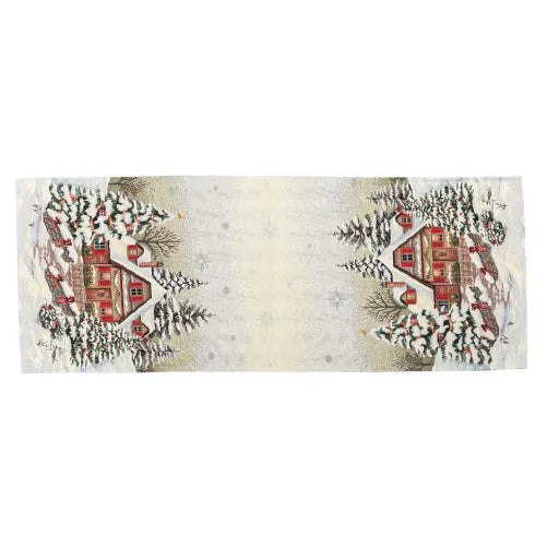 Alpesi barna házikós asztali futó, 37x100 cm, lurex nélkül
