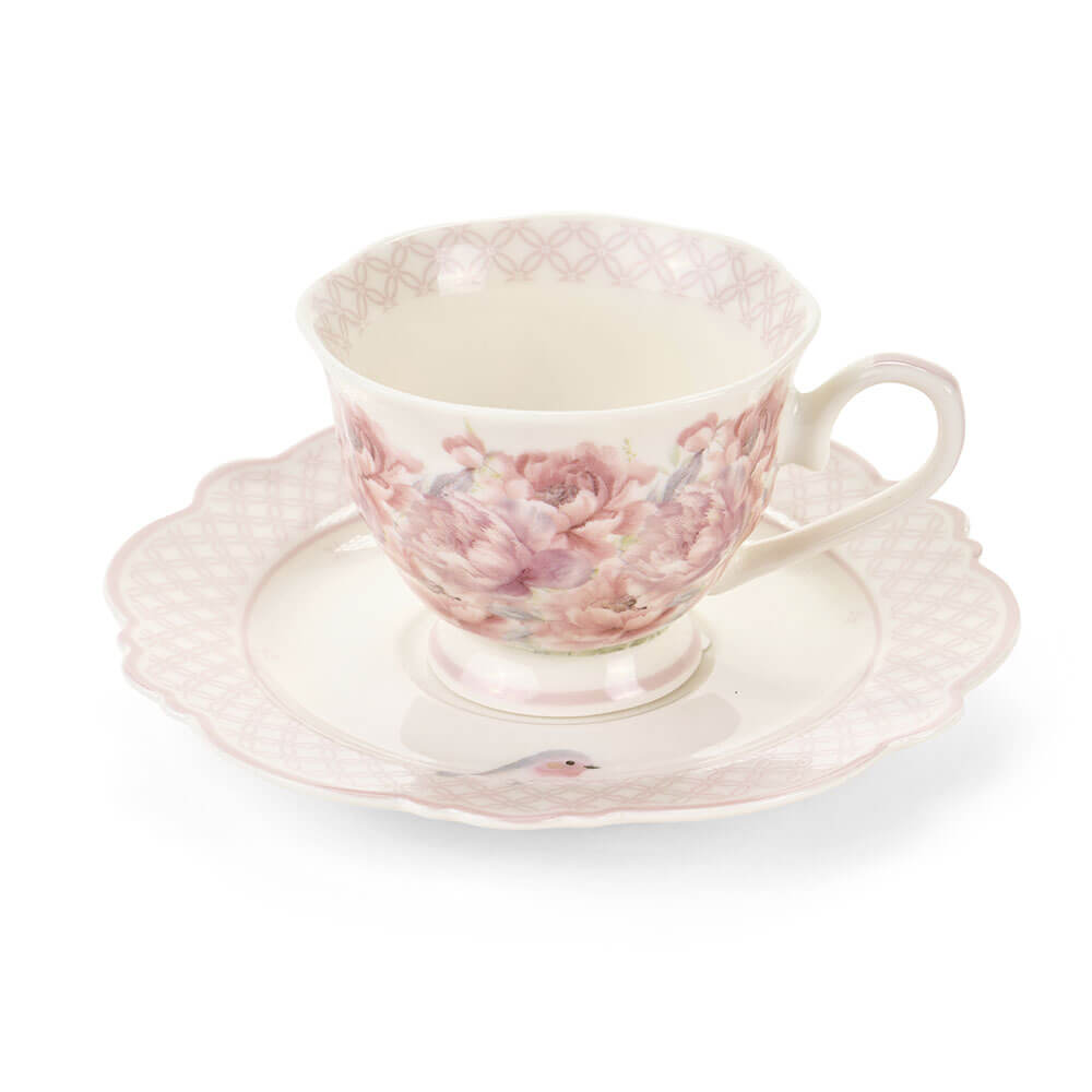Porcelán kávés csésze + alj 90 ml 6 személyes Fiorira díszdobozzal virágos