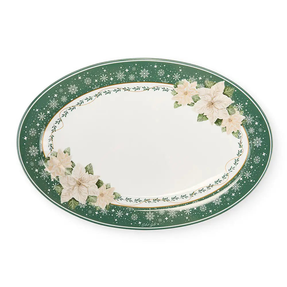 Karácsonyi porcelán kínálótál ovális 35x23,5 cm dobozban Silent Gold