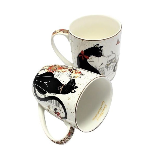 Fekete-arany cicás porcelán bögre szett - 400 ml díszdobozban