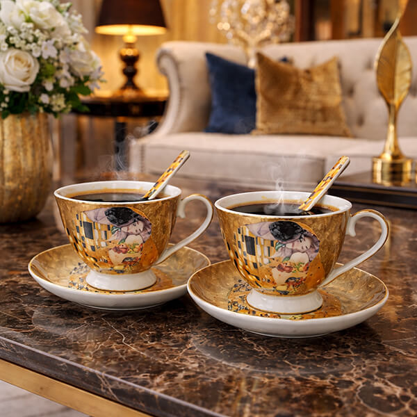 Porcelán espresszós csésze aljjal kanállal - 2 személyes Klimt A Csók
