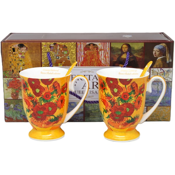 Van Gogh Napraforgók porcelán bögre szett kanállal 300 ml - díszdobozos