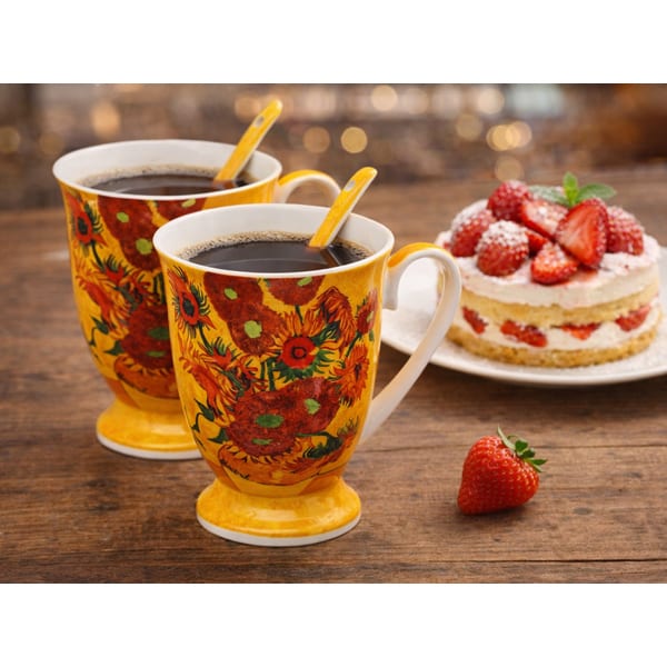 Van Gogh Napraforgók porcelán bögre szett kanállal 300 ml - díszdobozos