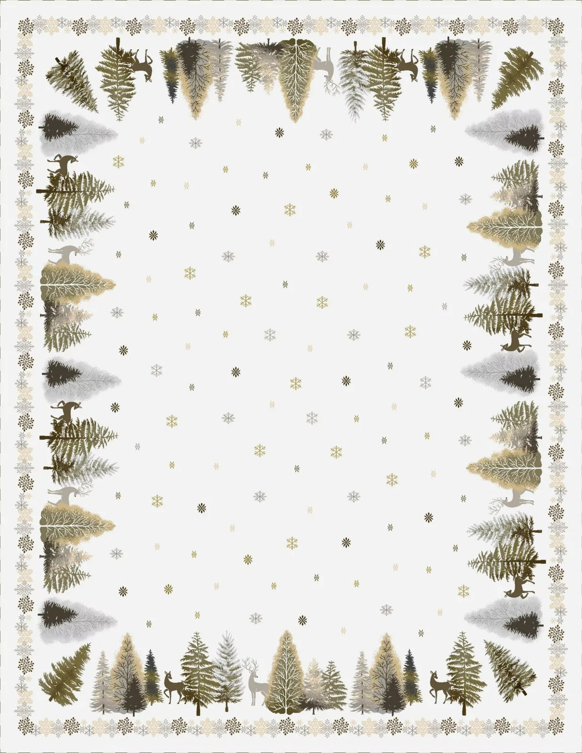 Arany szarvas és fenyő mintás asztalterítő, 137x180 cm, arany lurex