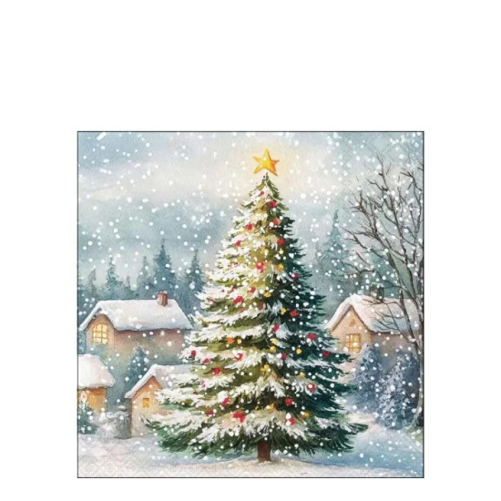 Karácsonyi szalvéta – Fa a hóban, 25x25 cm, 20 db-os