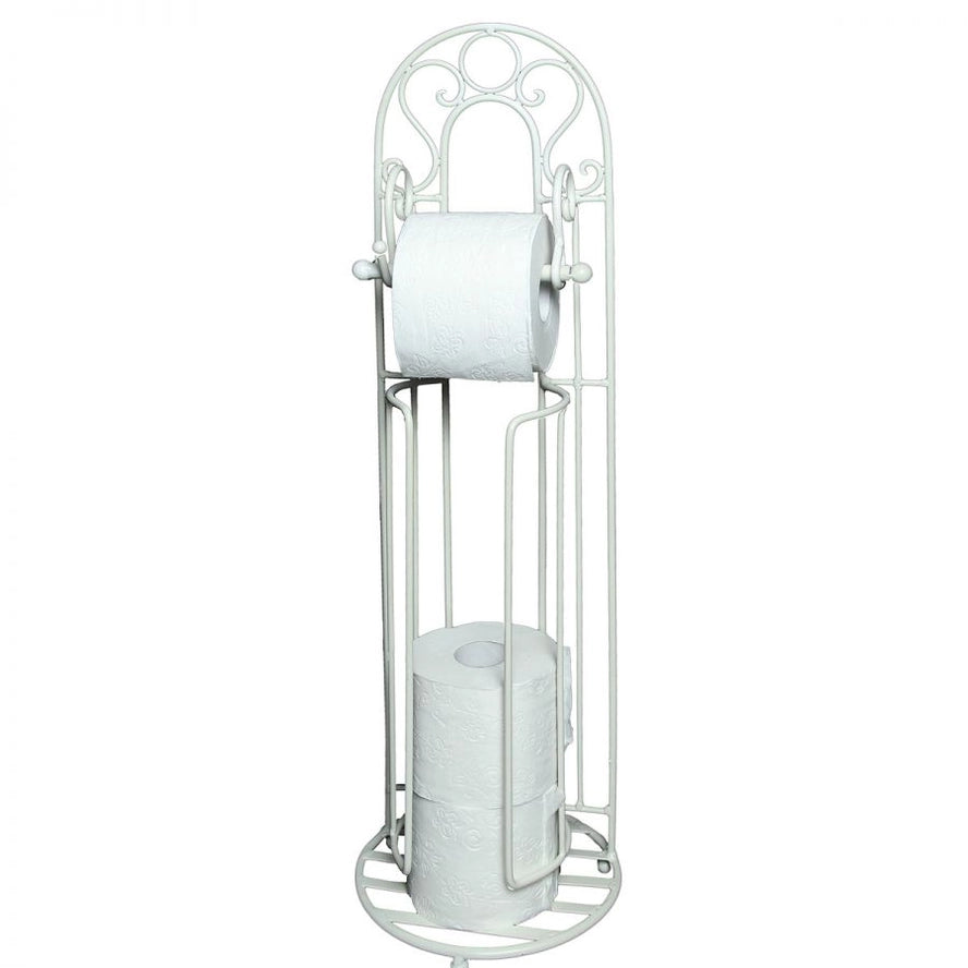 Vintage fém álló WC papír tartó 74 cm antik fehér