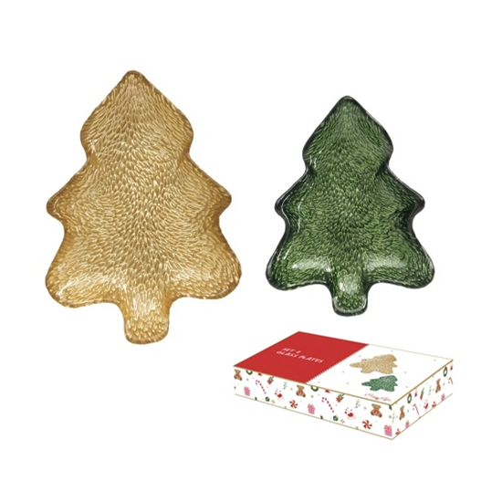 Karácsonyi fenyőfa formájú üvegtál 2 db-os szett díszdobozban Christmas Twist