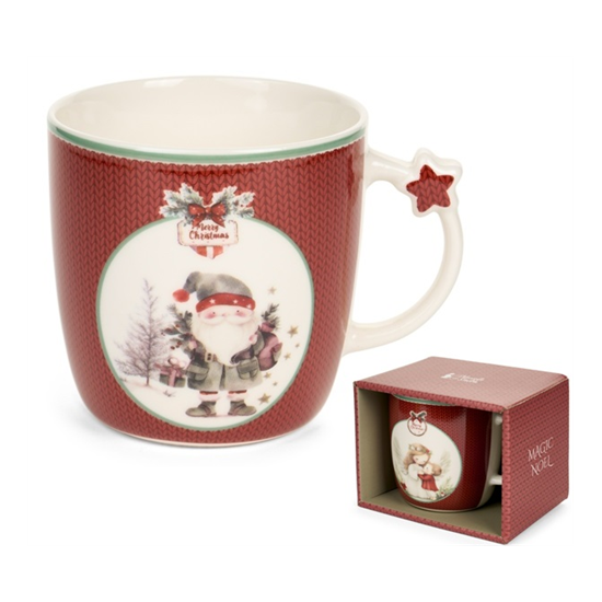 Karácsonyi porcelán bögre 360 ml piros télapós