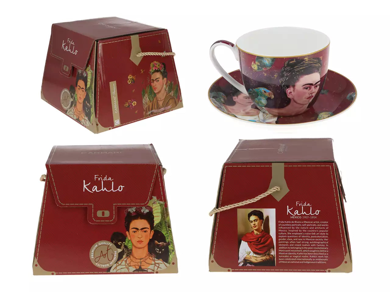 Porcelán csésze aljjal Frida Kahlo önarckép díszdobozban
