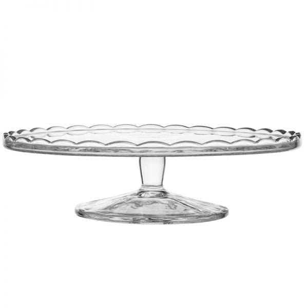 Üveg talpas tortatál / süteményes tál - 28x9,5 cm - virágos mintával