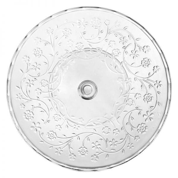 Üveg talpas tortatál / süteményes tál - 28x9,5 cm - virágos mintával