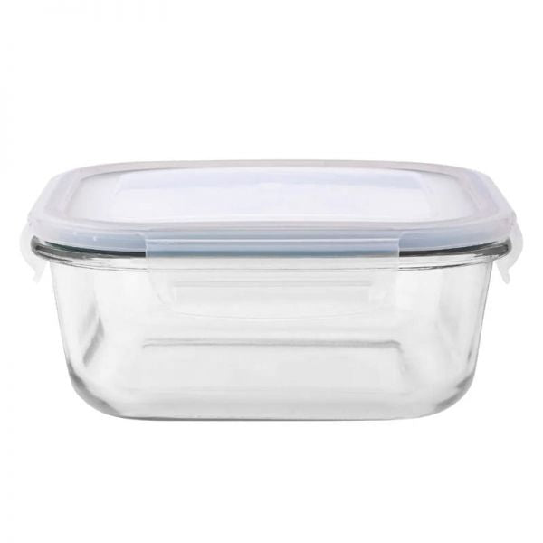Hermetikusan zárható üveg ételtárolódoboz műanyag tetővel - 1100 ml - 18,5x7,5x18,5 cm