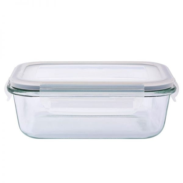 Hermetikusan zárható üveg ételtároló doboz műanyag tetővel 650 ml - 17,6x6,4x13,1 cm