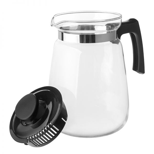 Üveg teáskanna szűrős tetővel - 1500 ml - fekete