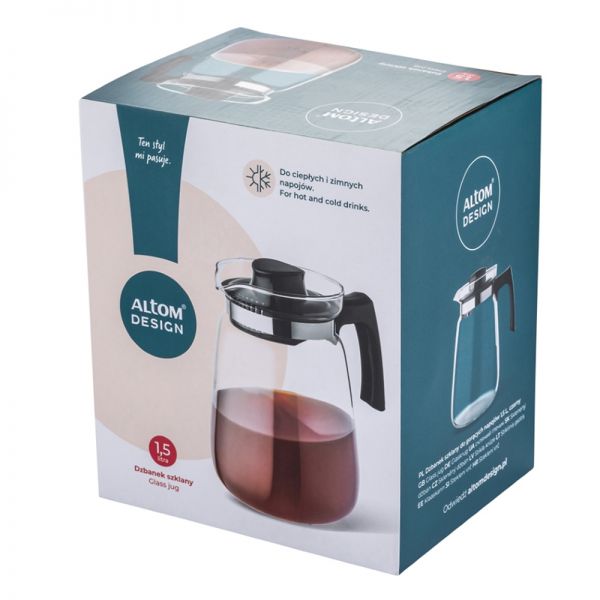 Üveg teáskanna szűrős tetővel - 1500 ml - fekete