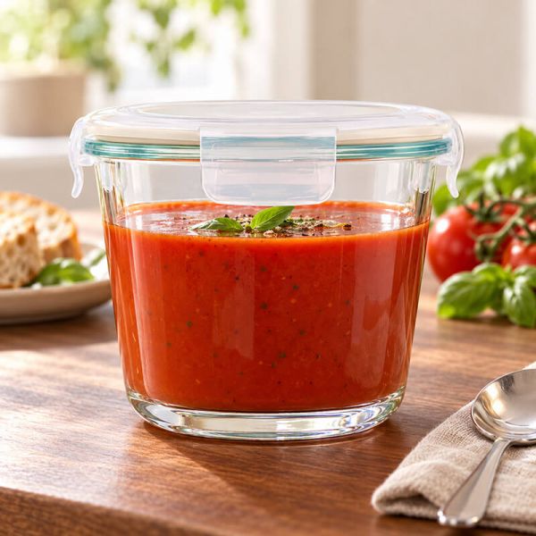 Üveg hőálló ételtároló doboz műanyag tetővel szilikon tömítés - 700 ml - 13x10,5 cm