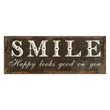 Dekoráció Antikolt barna fém falitábla Smile felirattal