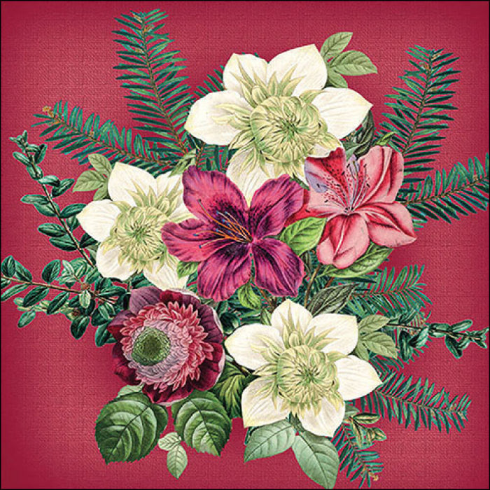 Szalvéta Azalea és Helleborus piros karácsonyi három rétegű papírszalvéta 33x33 cm