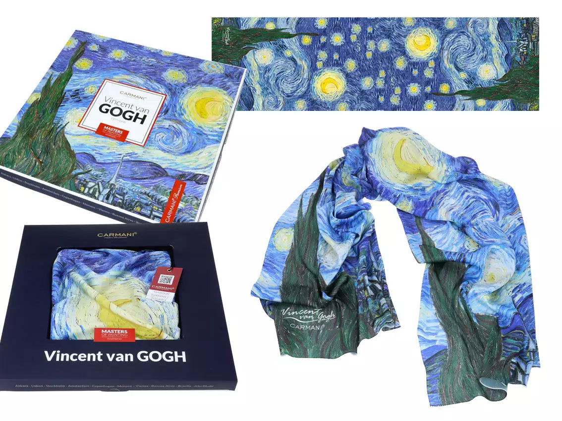 női divat Sál 50x180 cm polysatin Van Gogh Csillagos éj