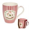 Karácsonyi porcelán bögre 350 ml piros csíkos hintalovas