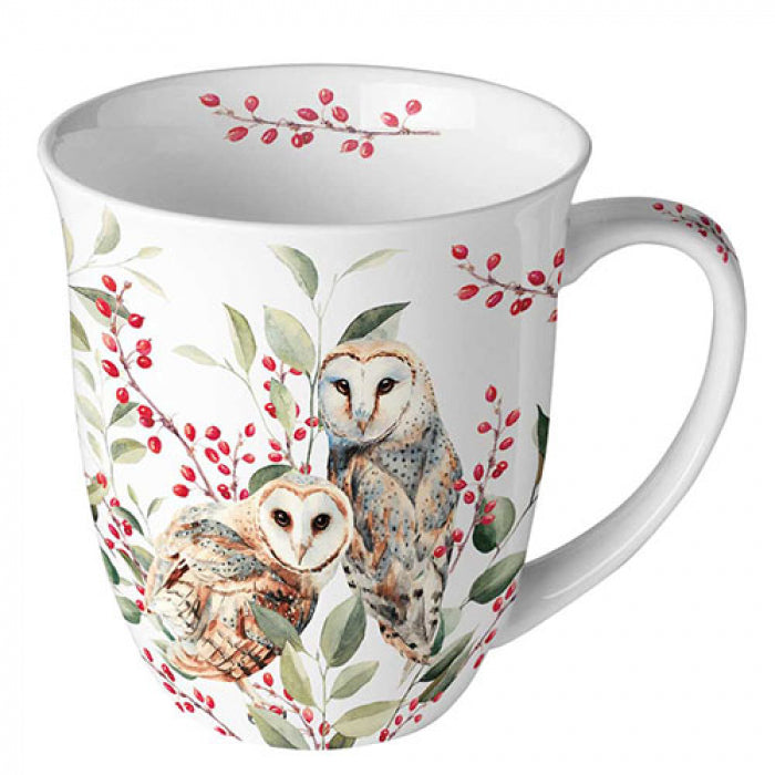 Bögre, csésze Bagoly pár karácsonyi bögre Barn owl couple