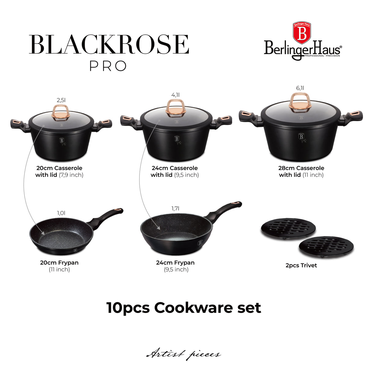 Berlinger Haus 10 részes edénykészlet Black Rose Collection