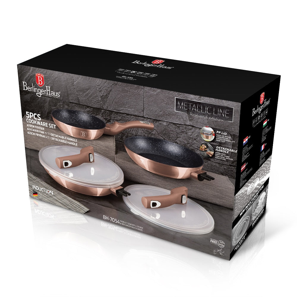 Berlinger Haus 5 részes serpenyő szett levehető nyéllel Metallic Line Rose Gold Edition