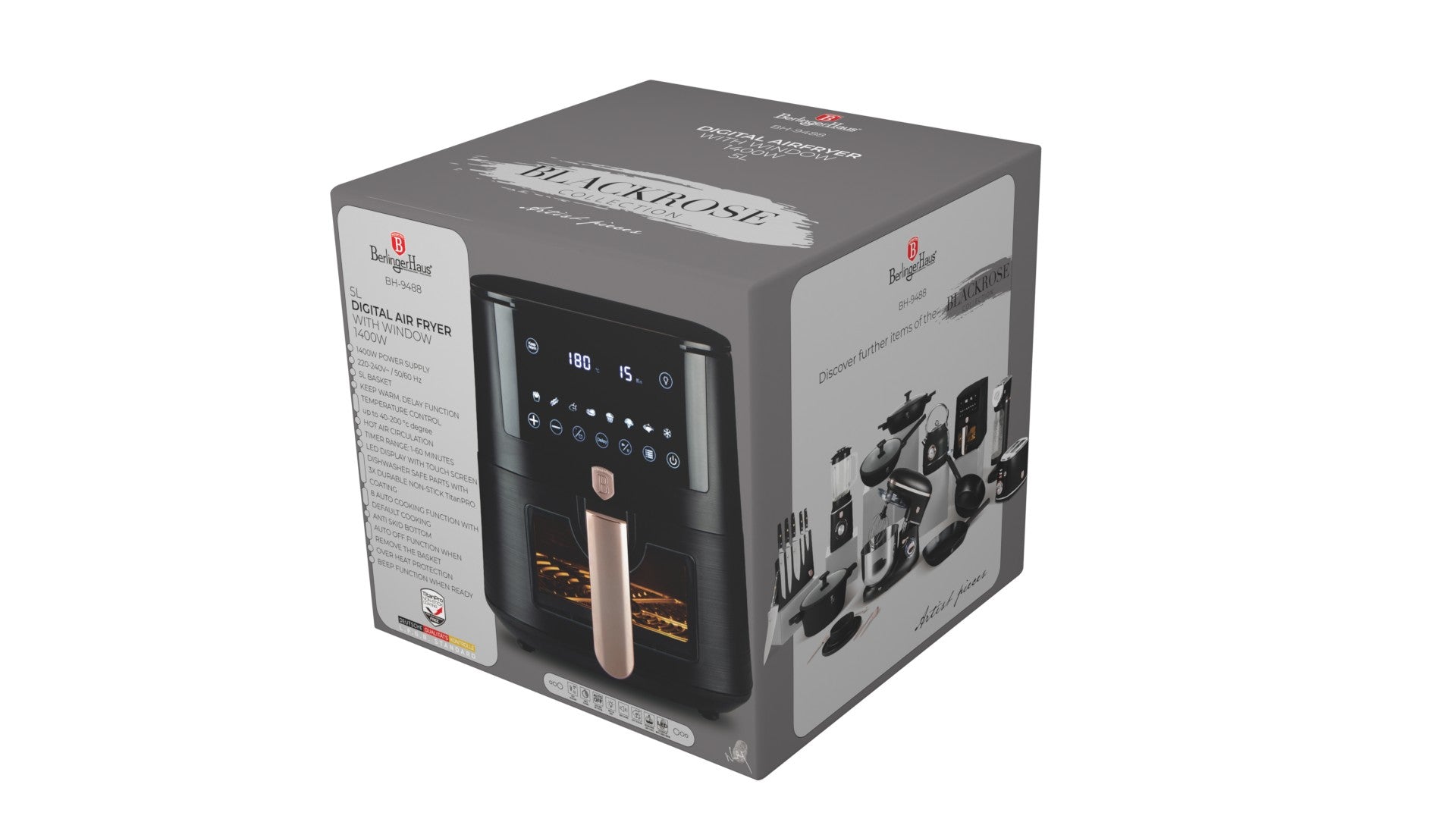 Berlinger Haus AirFryer átlátszó ablakkal 5 L 1400 W Black Rose Collection