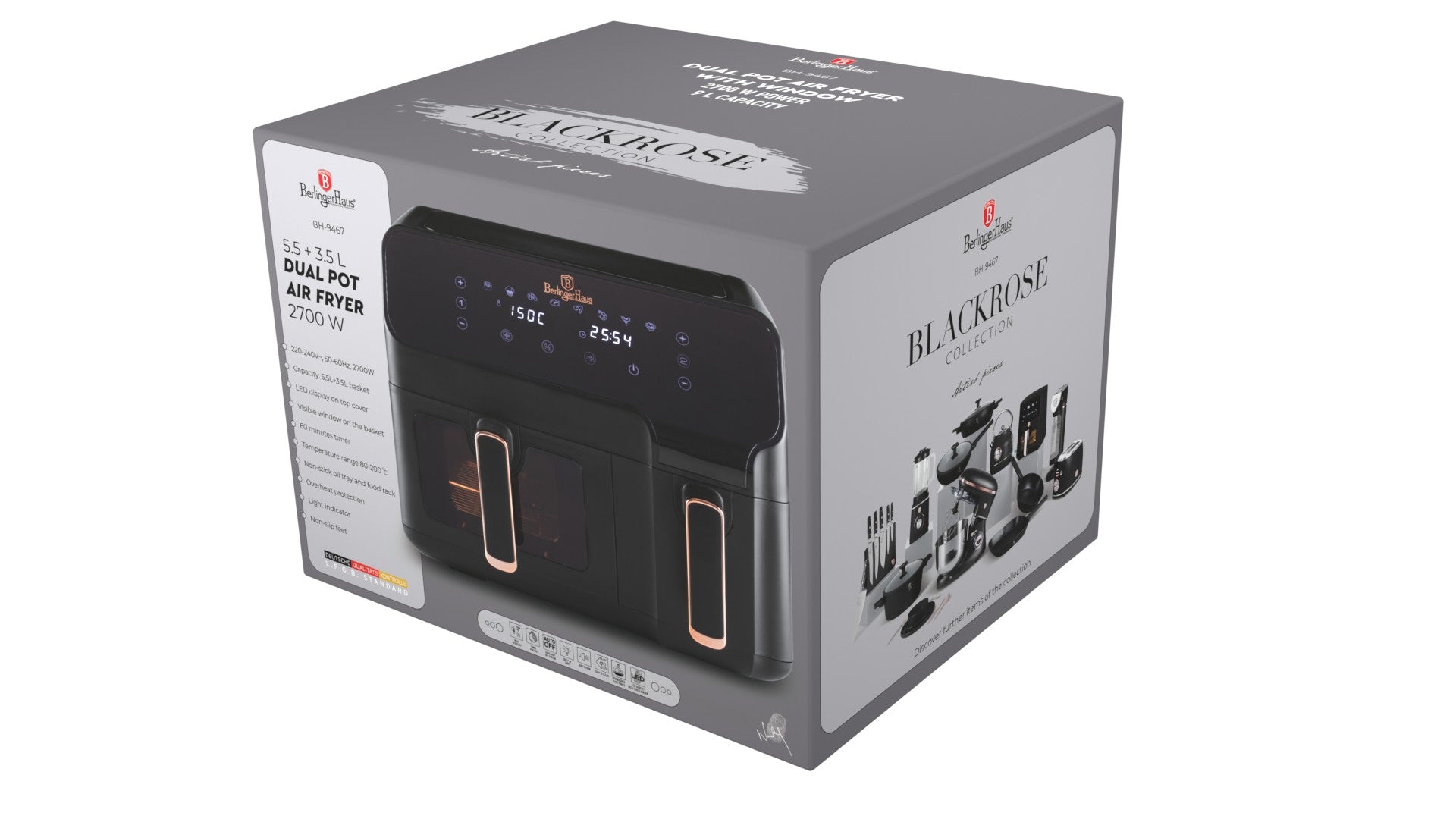 Berlinger Haus Dupla XXL AirFryer 5,5 L + 3,5 L 2700 W Black Rose Collection