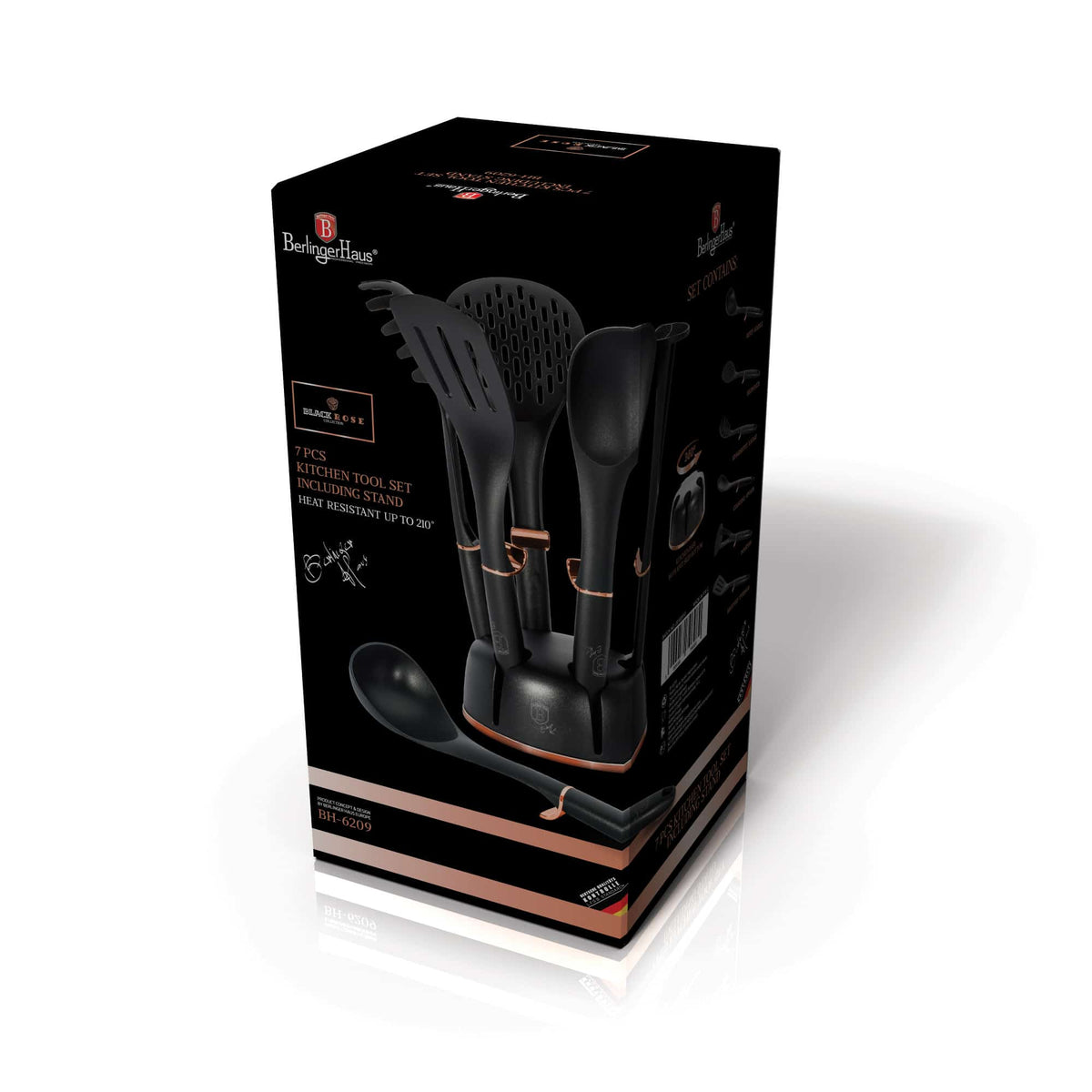 Berlinger Haus fekete 7 részes konyhai eszközkészlet állvánnyal Black Rose Collection
