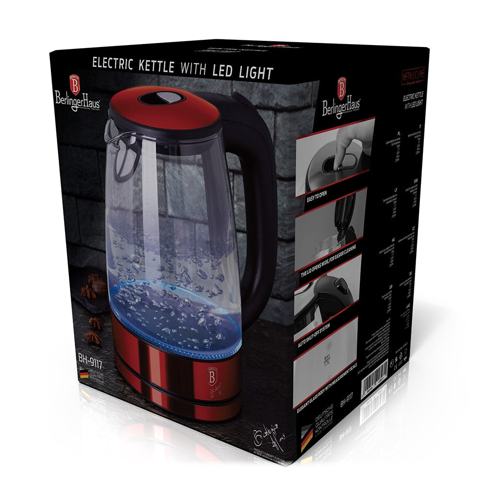 Berlinger Haus forgótalpas led elektromos üveg vízforraló 1,7 l 2200 W Metallic Line Burgundy Edition