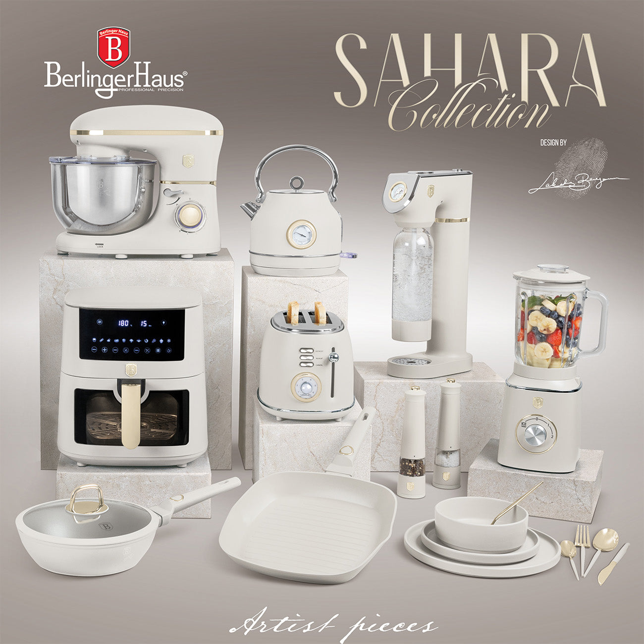 Berlinger Haus indukciós tapadásmentes 4 lyukú hamburgersütő 20 cm matt krém Sahara Collection