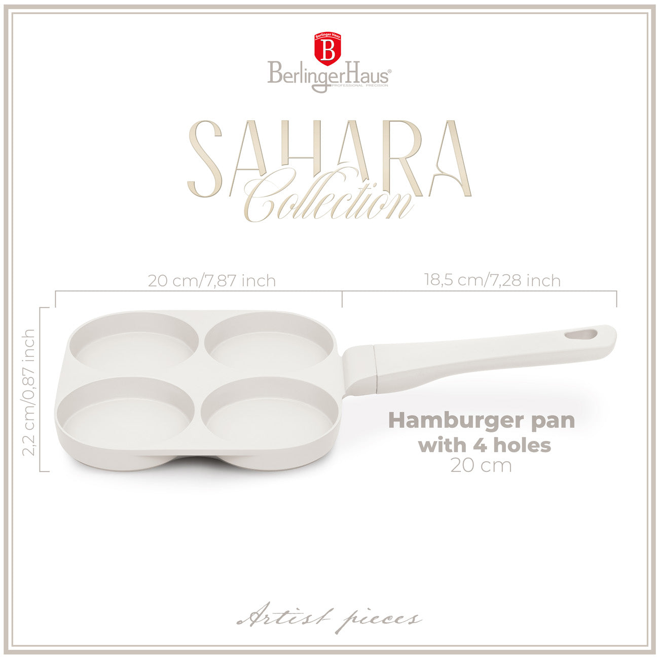 Berlinger Haus indukciós tapadásmentes 4 lyukú hamburgersütő 20 cm matt krém Sahara Collection