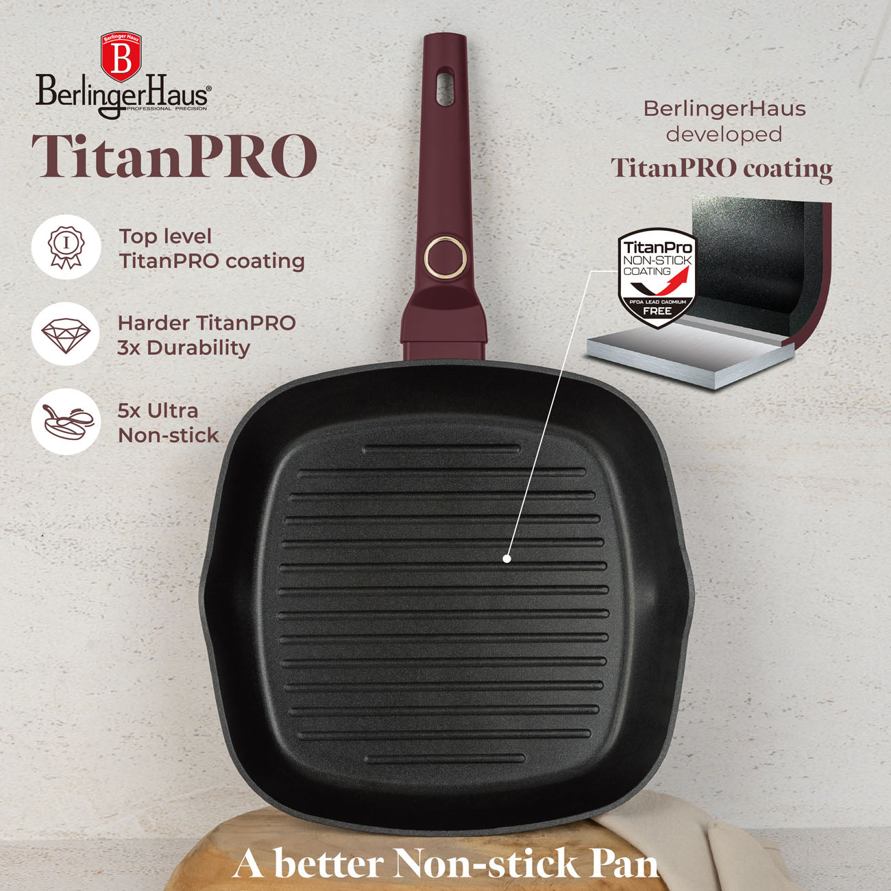 Berlinger Haus Indukciós tapadásmentes grill serpenyő 28 cm Leonardo Collection