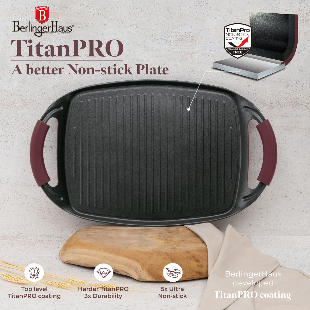 Berlinger Haus Indukciós tapadásmentes Grill sütőlap 47 cm Leonardo Collection