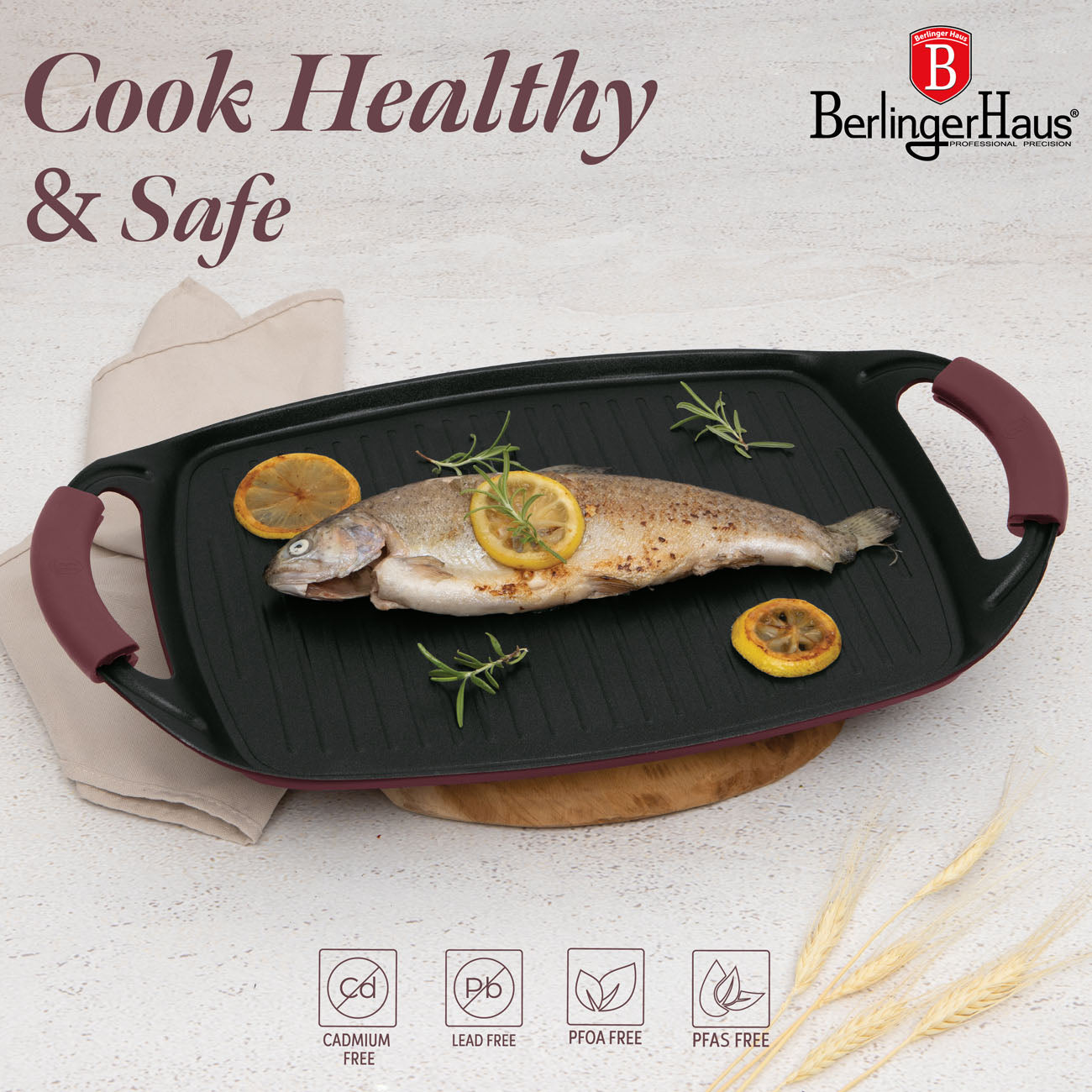 Berlinger Haus Indukciós tapadásmentes Grill sütőlap 47 cm Leonardo Collection